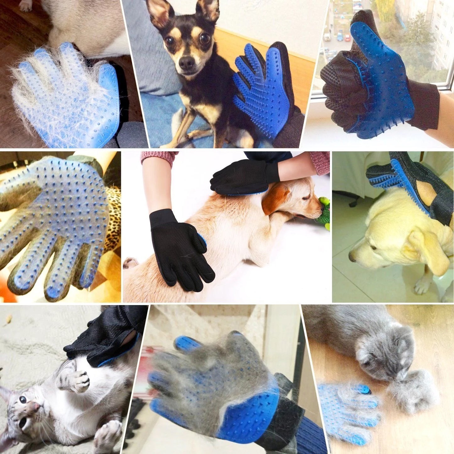 Pet Grooming Gloves for Dogs and Cats - Hair Remover Mitts with Massage and Deshedding, Blue (1 Pair)