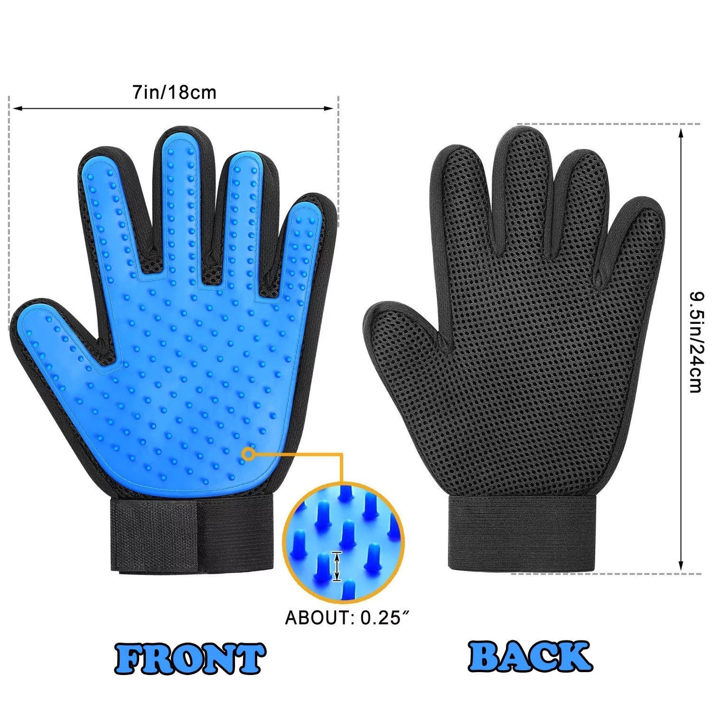 Pet Grooming Gloves for Dogs and Cats - Hair Remover Mitts with Massage and Deshedding, Blue (1 Pair)