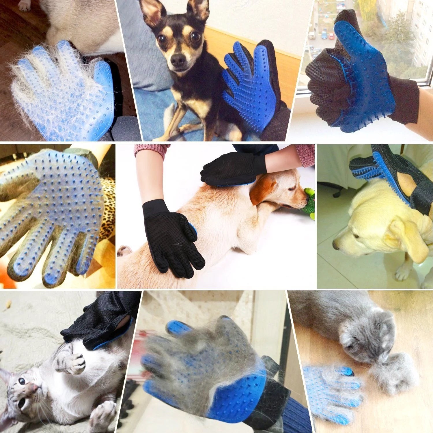 Pet Grooming Gloves for Dogs and Cats - Hair Remover Mitts with Massage and Deshedding, Blue (1 Pair)