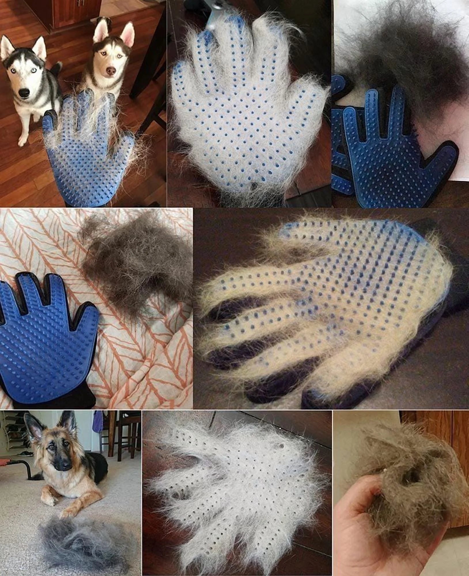 Pet Grooming Gloves for Dogs and Cats - Hair Remover Mitts with Massage and Deshedding, Blue (1 Pair)